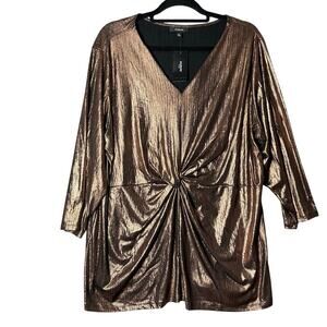 Alfani Blouse Womens 4X Gold Mod Shimmer V-Neck Tunic Top Party‎ Event NEW